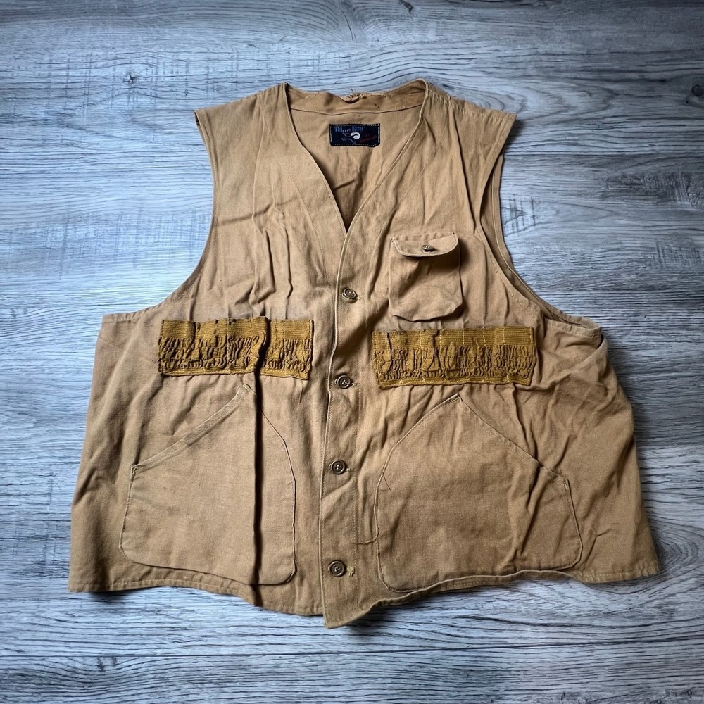 Blue Bill Red Head Hunting Vest Mens XL Tan Duck Canvas Vintage Utility W59